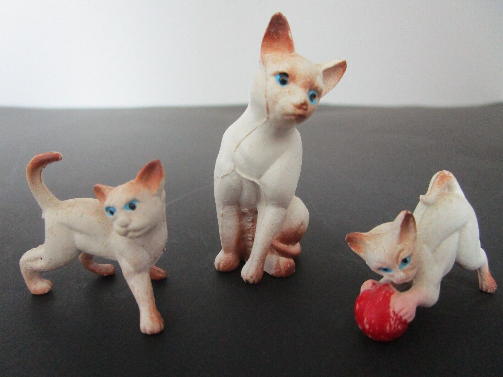 Set of 3 Vintage Miniature Hard Plastic CATS Animal Figurines Hong Kong