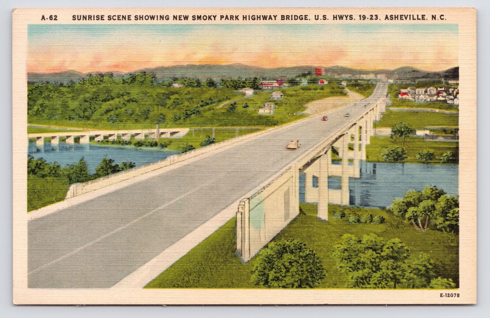 c1940s Smoky Park Bridge Highway Asheville North Carolina NC Vintage PC Postcard