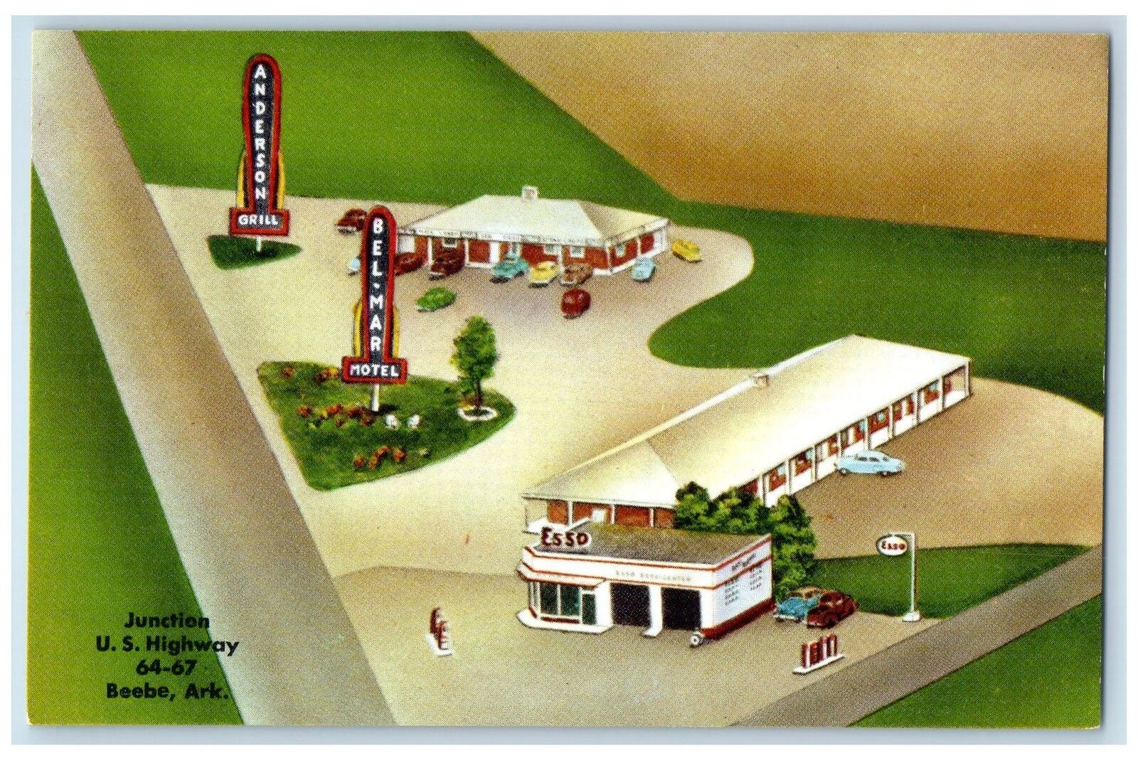 c1950\'s Bel-Mar Motel & Restaurant Cottages Classic Cars Beebe Arkansas Postcard