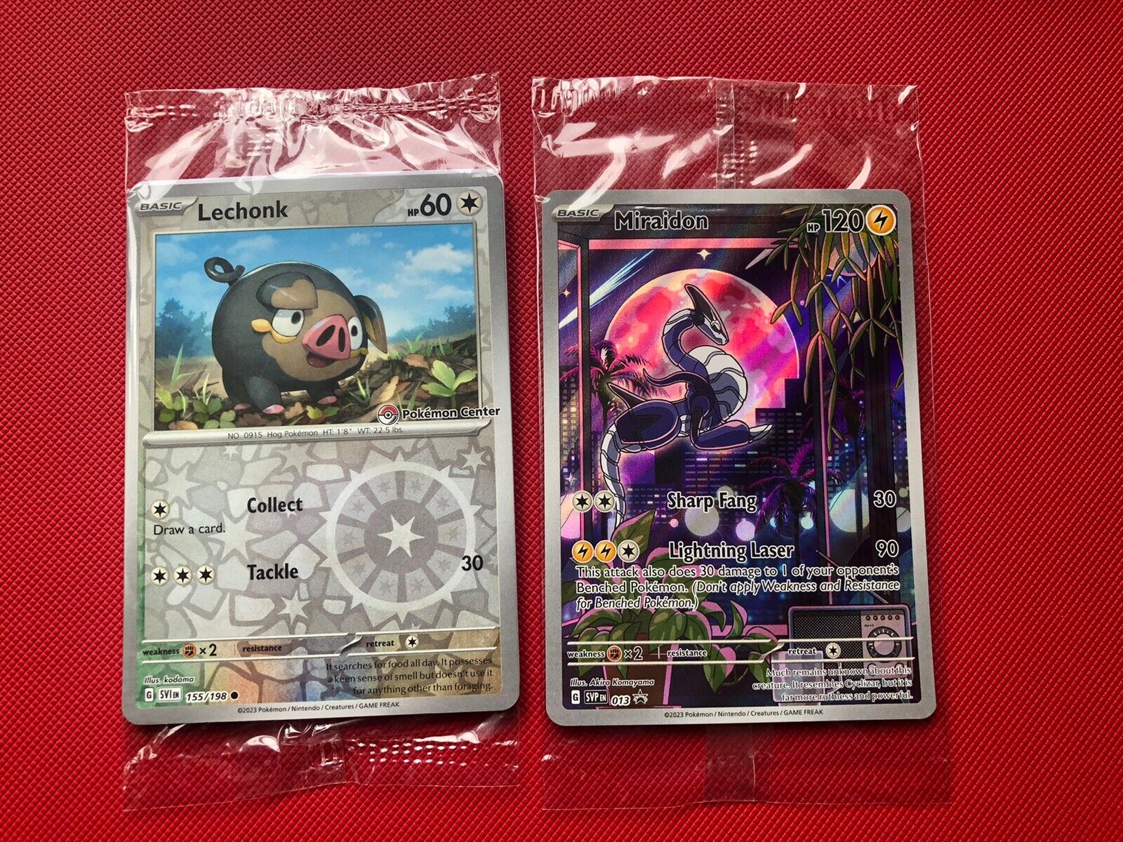 Lechonk 155/198 Pokemon Center Stamp + Miraidon 013 Sealed Cards