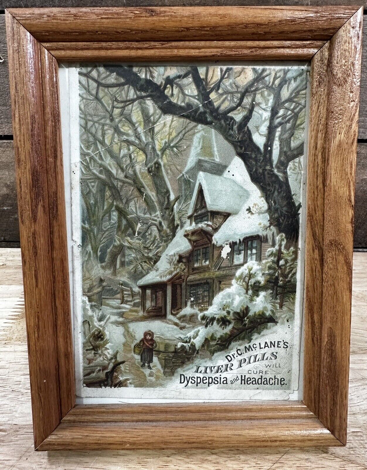 Vintage Framed Dr. C. Mclane’s Liver Pills Dyspepsia & Headache Trade/Post Card 