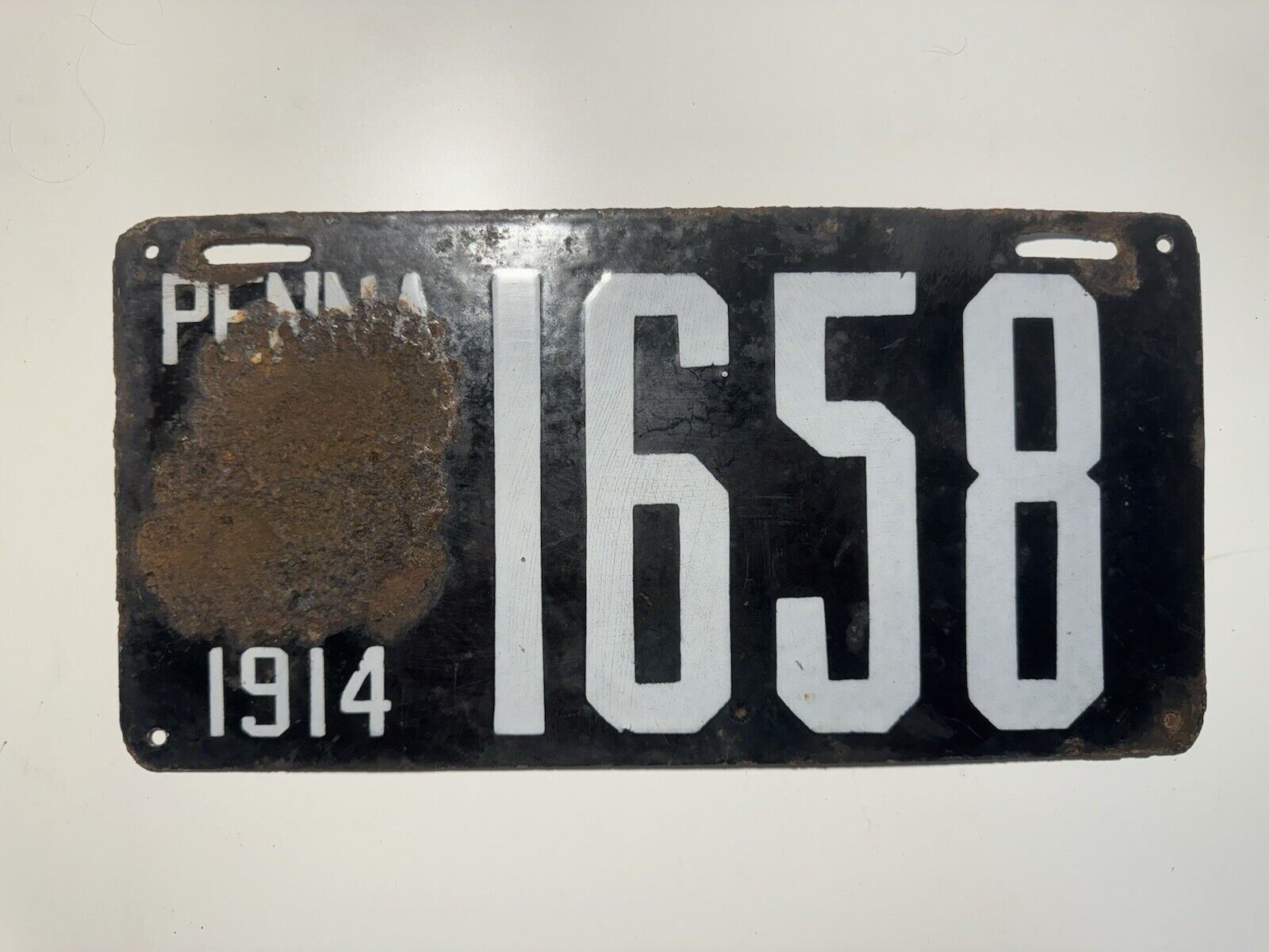 Vintage Porcelain 1914 Pennsylvania License Plate #1658 Lot 154