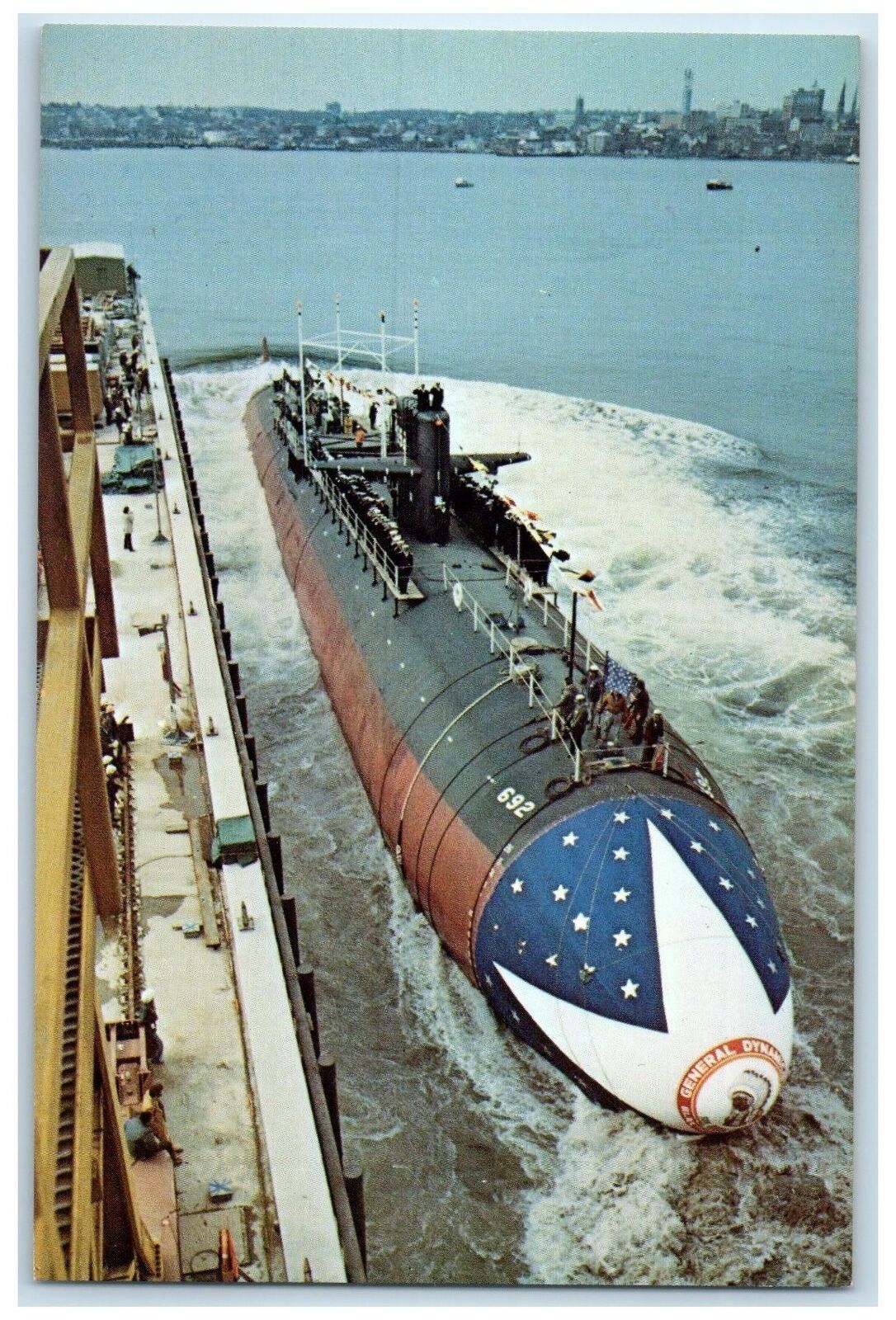 c1960's The 6900-Ton Nuclear Attack Submarine USS Omaha New London CT Postcard