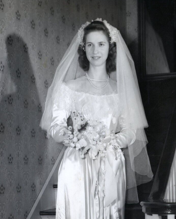 Vintage 8 x 10 Photo Beautiful Bride In Wedding Gown Home Stairway Silhouette