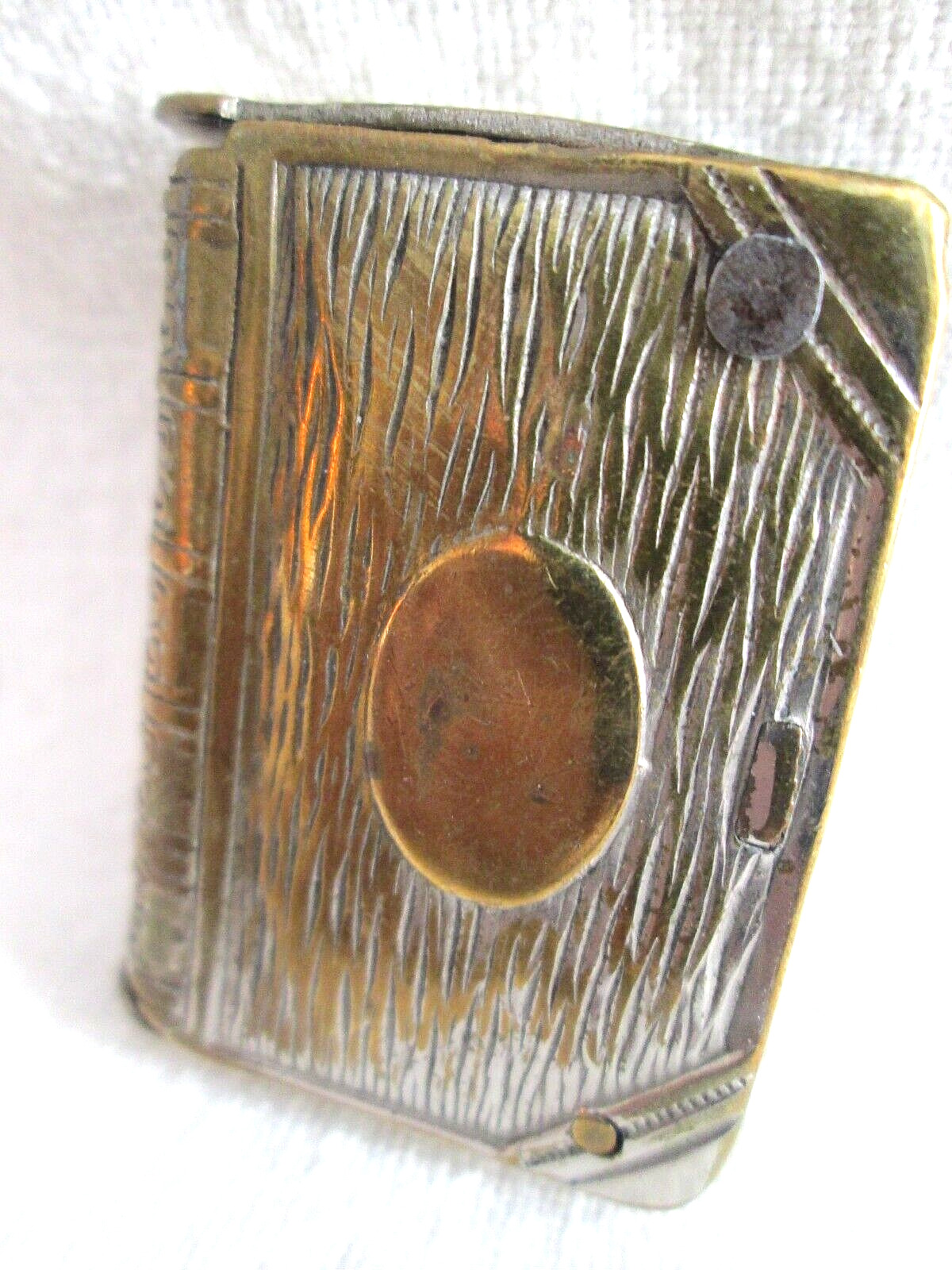 Small Antique Silver on Brass BOOK SHAPED  MATCH SAFE or VESTA  or ??? -  1 3/4\