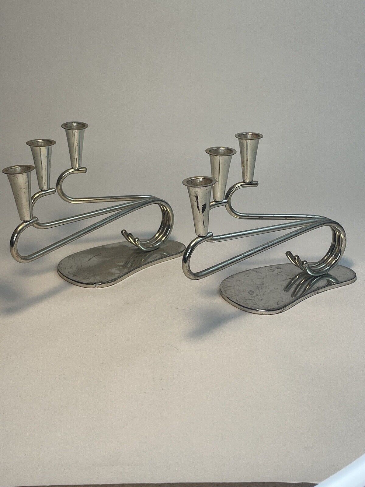 Pair Of Chrome BBI Candle Holders