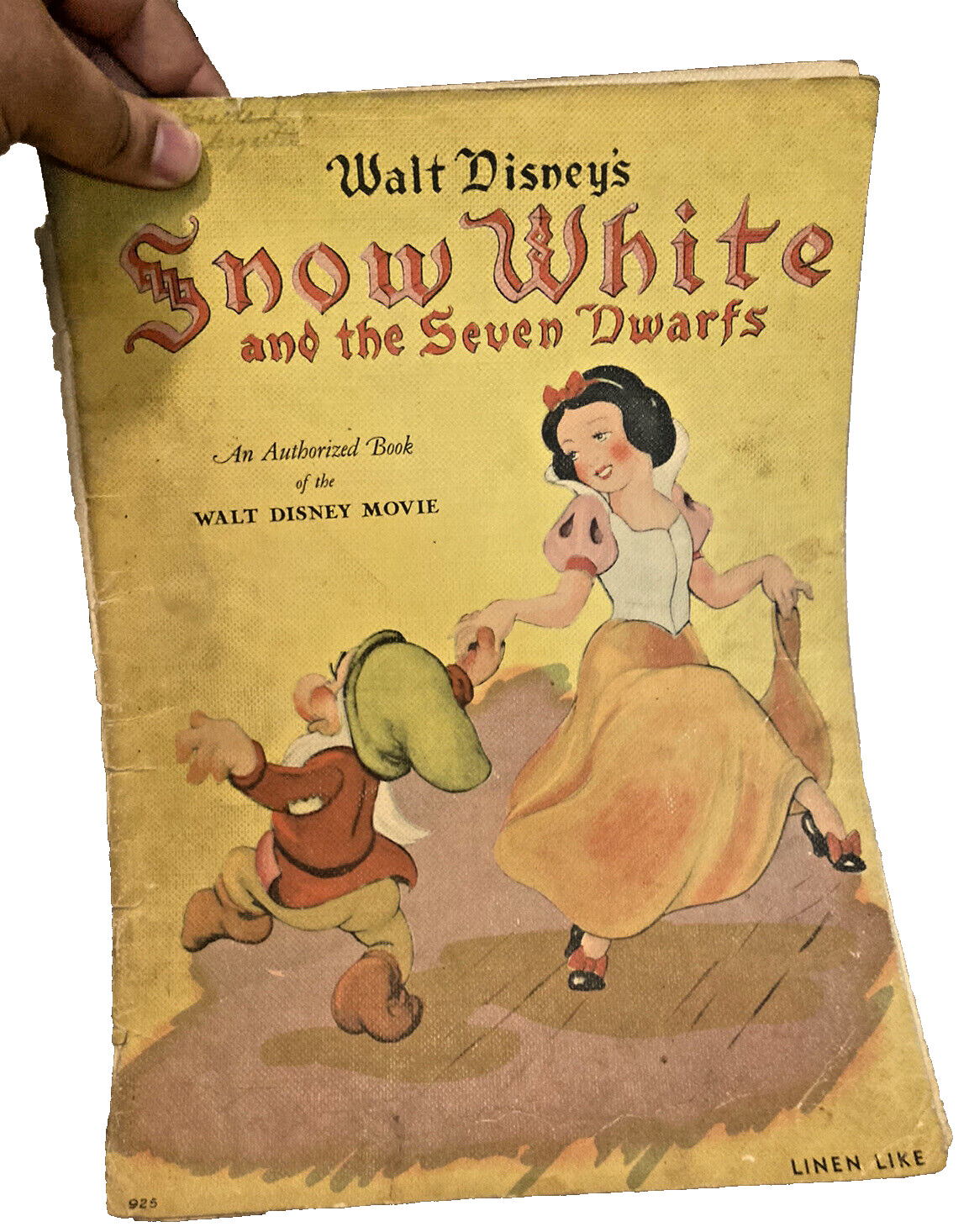 1938 Disney Snow White & The Seven Dwarfs Linen Like Book cover/back detached