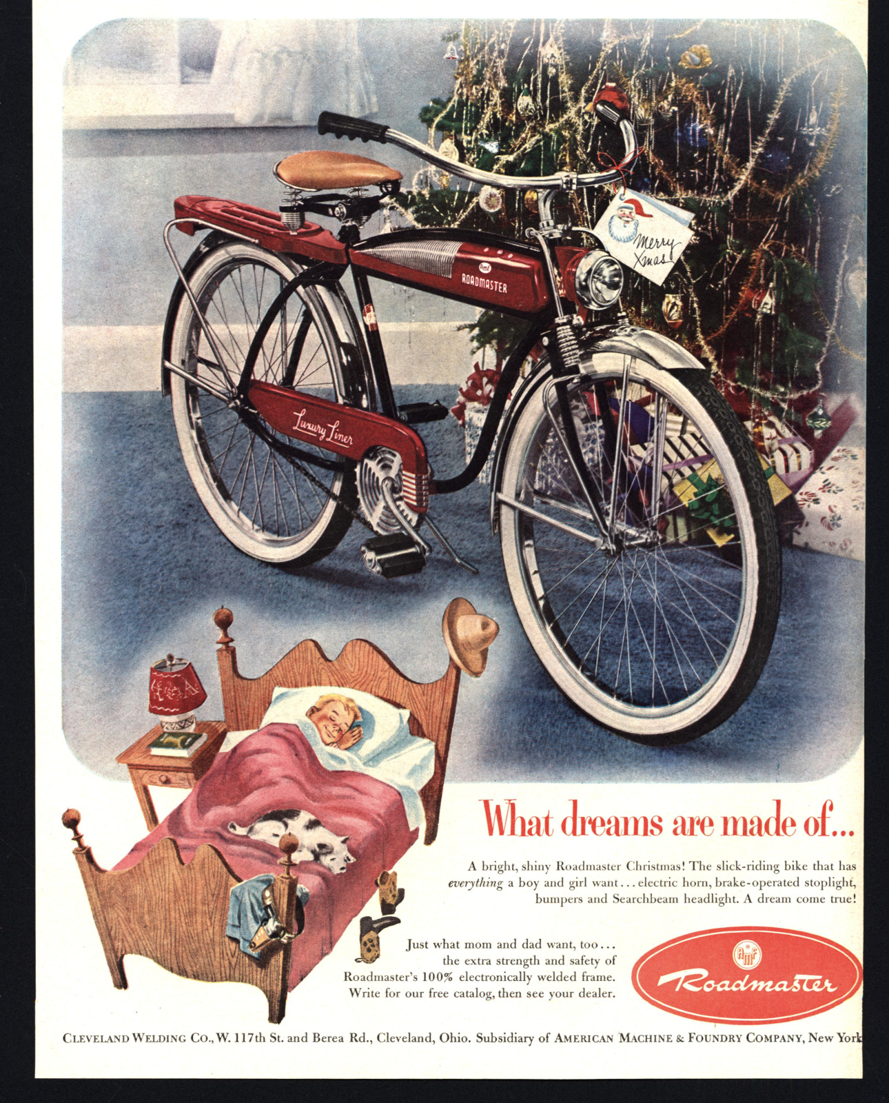 1952 ROADMASTER LUXURY LINER BICYCLE CHRISTMAS VINTAGE PRINT AD