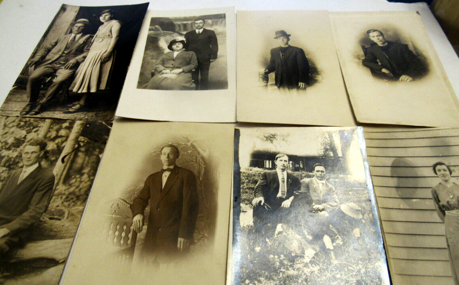 Eight (Lot)  Antique RPPC Photo Postcards Men Women Couples