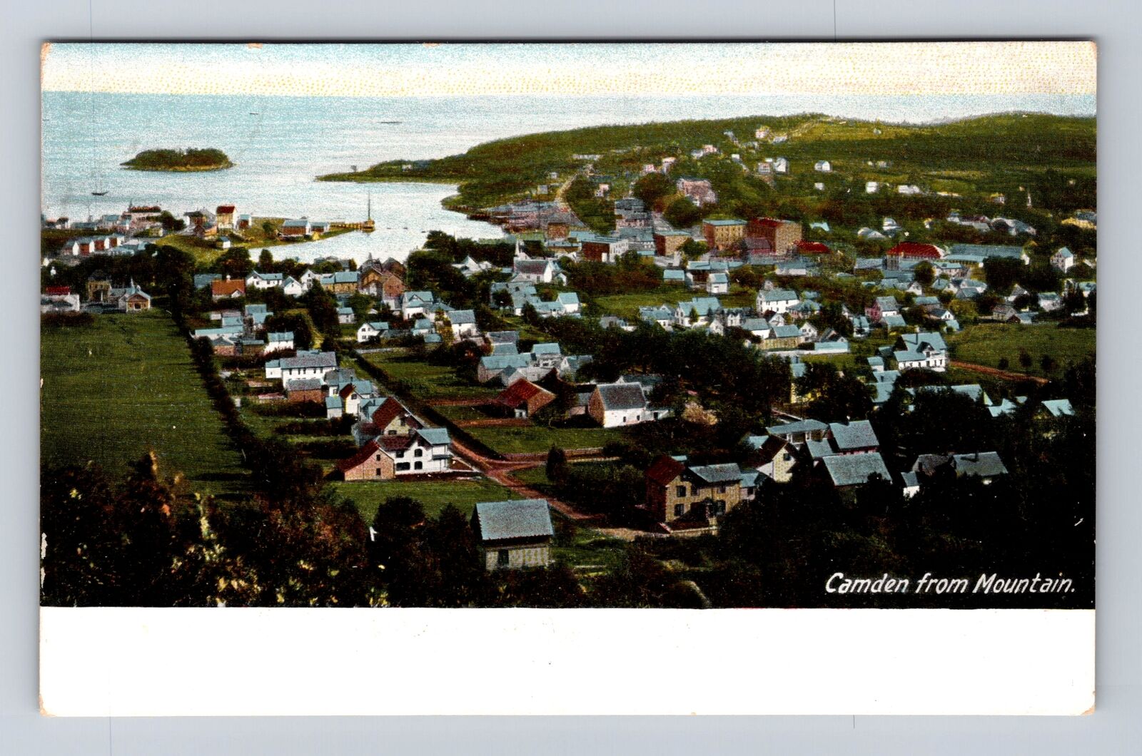 Camden ME-Maine, Aerial From Mountain, Antique, Vintage Souvenir Postcard
