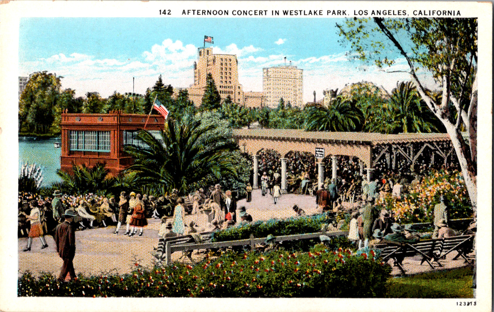 Vintage C 1920\'s Concert in West Lake Park now Lincoln Los Angeles CA Postcard