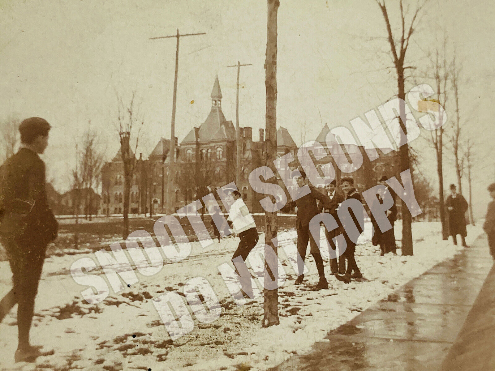 Antique Cabinet Card Photo Husted Children Snowball Fight New York NY