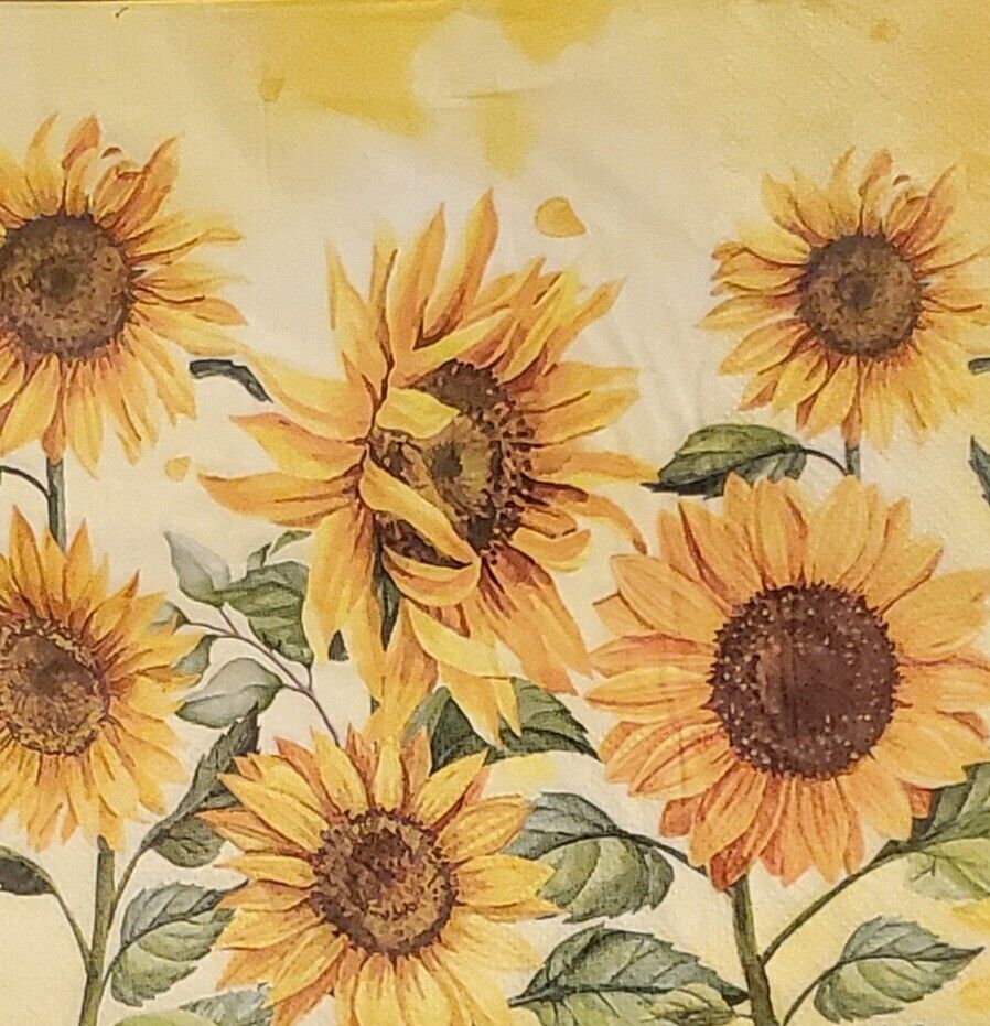 Two (2) Summer Sunflowers Paper Lunch Napkins For Art Decoupage