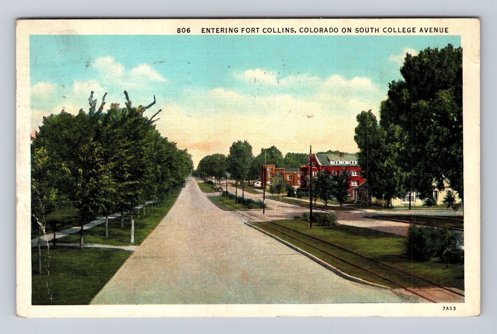 Fort Collins CO-Colorado, Entering Town South College Ave Vintage c1939 Postcard