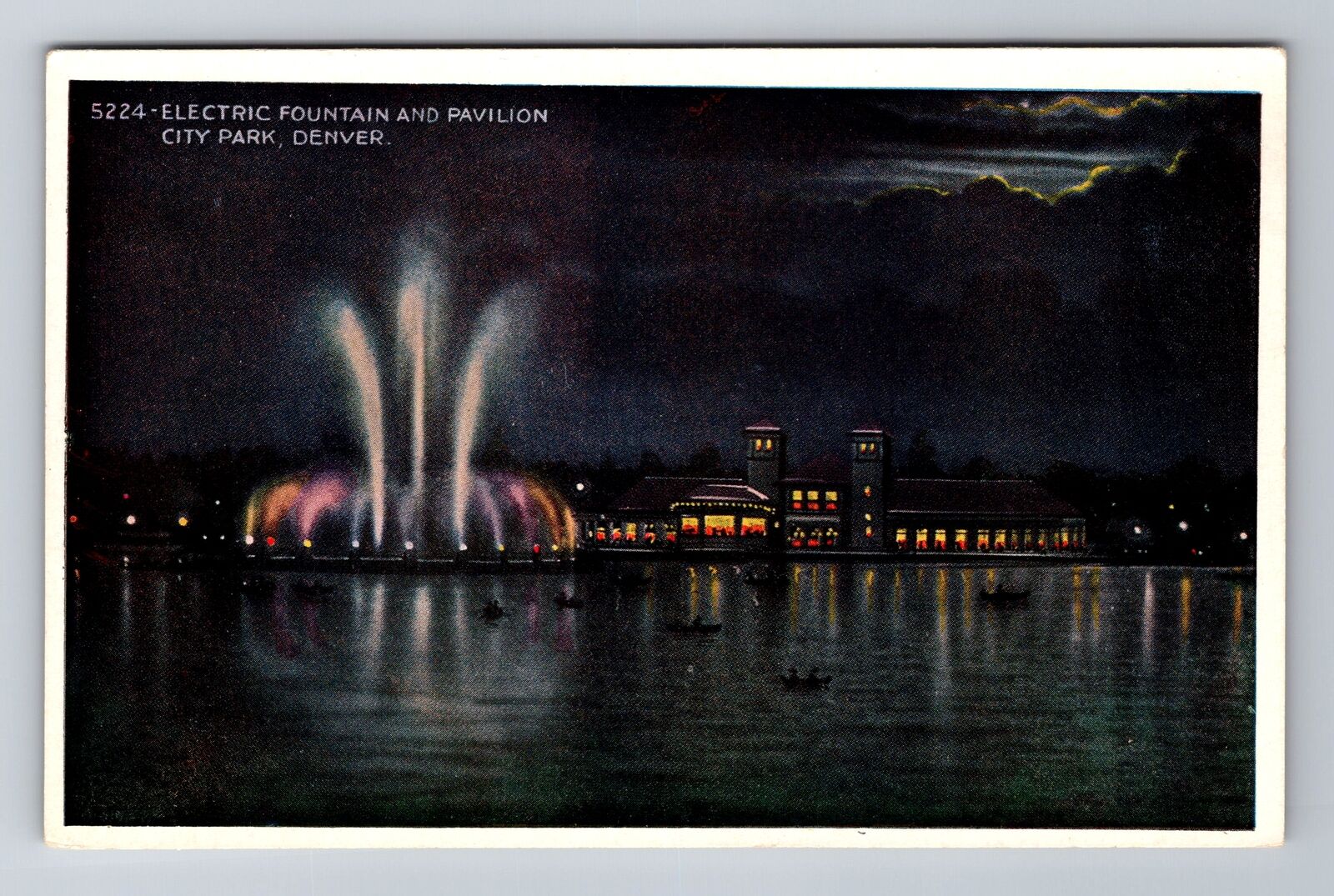 Denver CO-Colorado Electric Fountain City Park Pavilion Antique Vintage Postcard