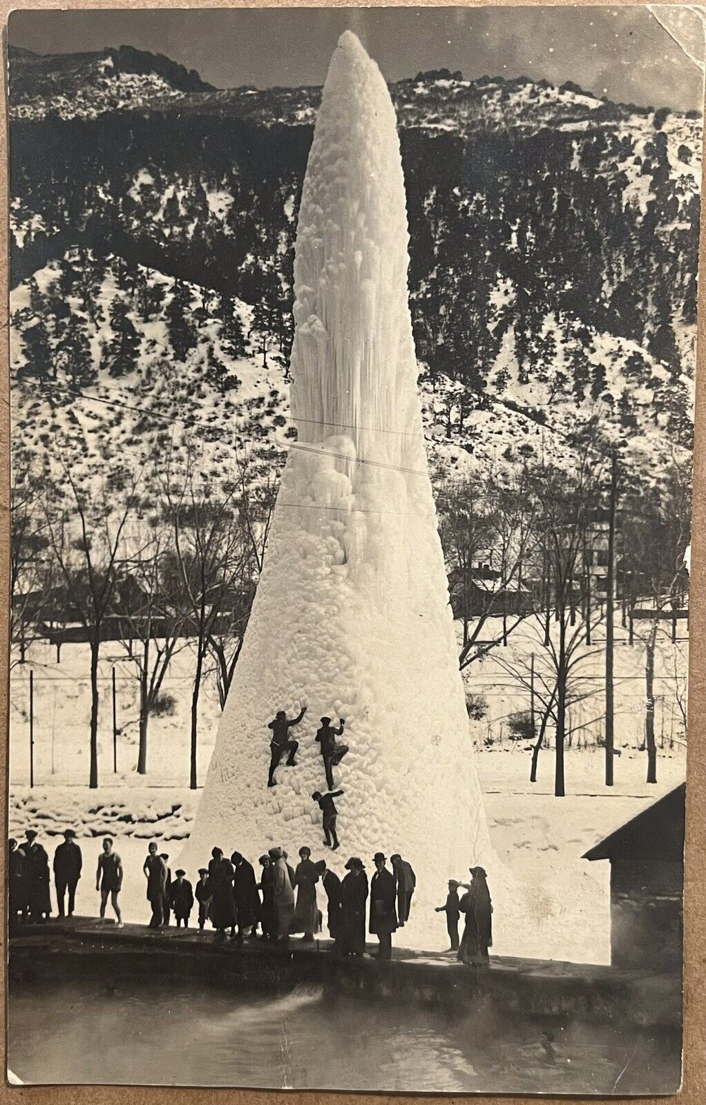 RPPC Glenwood Springs People on Ice Fountain Colorado Real Photo Postcard 1915