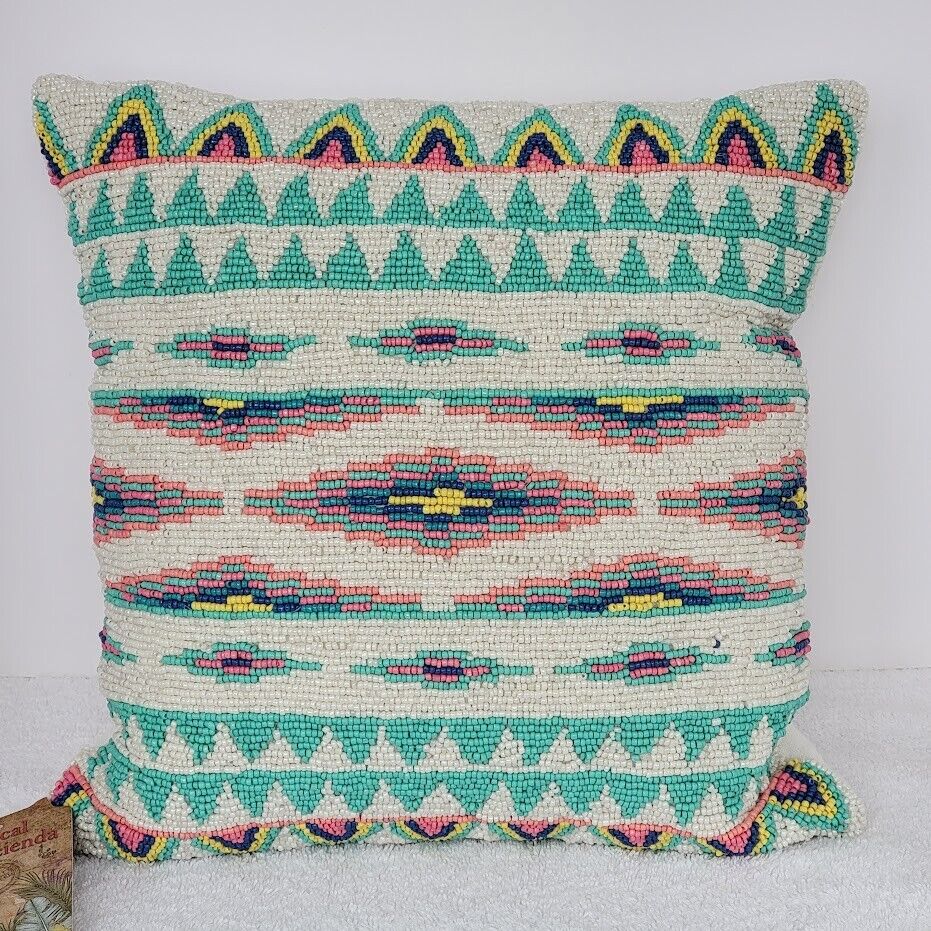 TROPICAL HACIENDA SOUTHWESTERN DESIGN BEADED ACCENT PILLOW - NEW WITH TAG