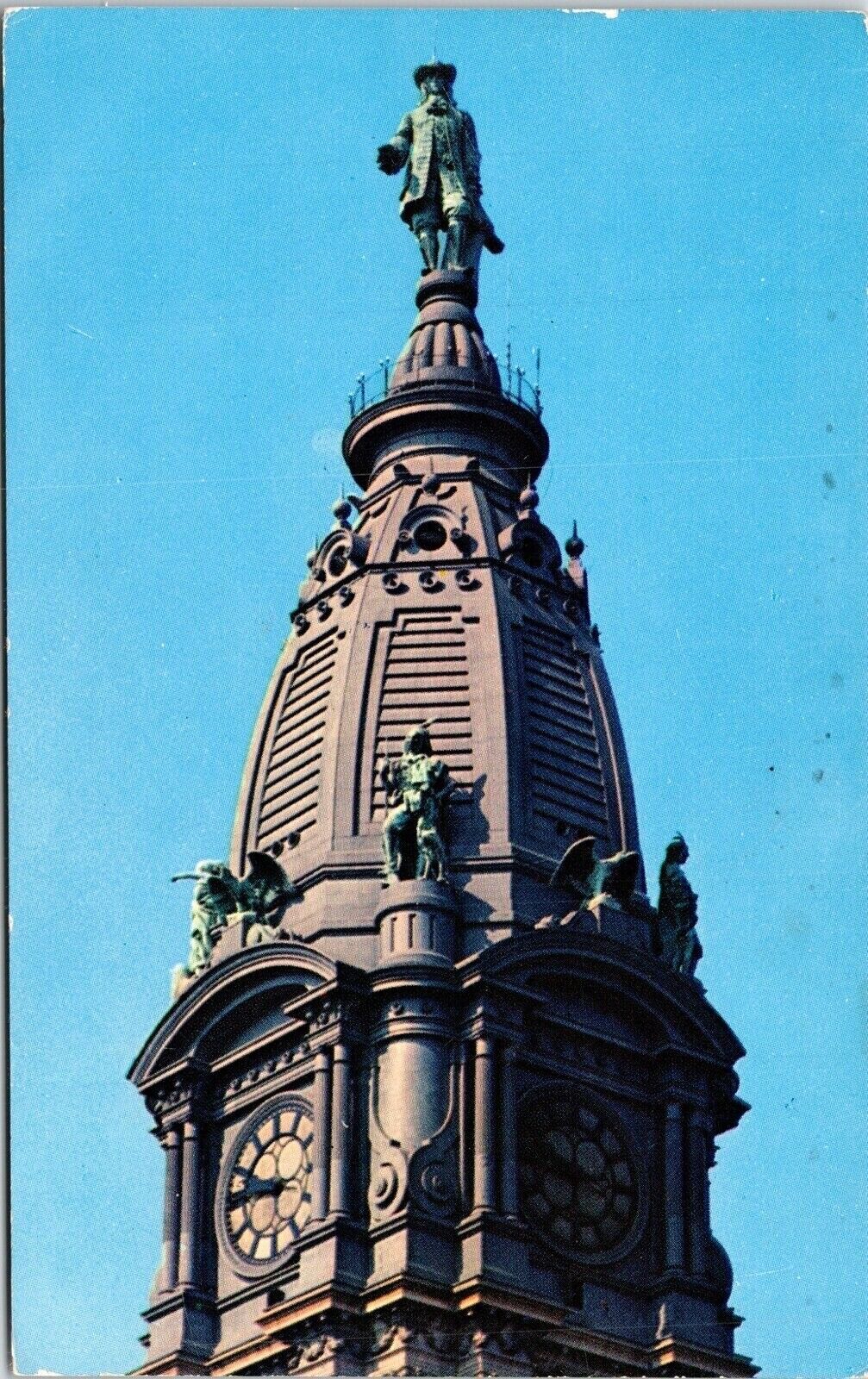 Statue Wim Penn Atop City Hall Tower Philadelphia Pa Cancel 1958 Pm Postcard