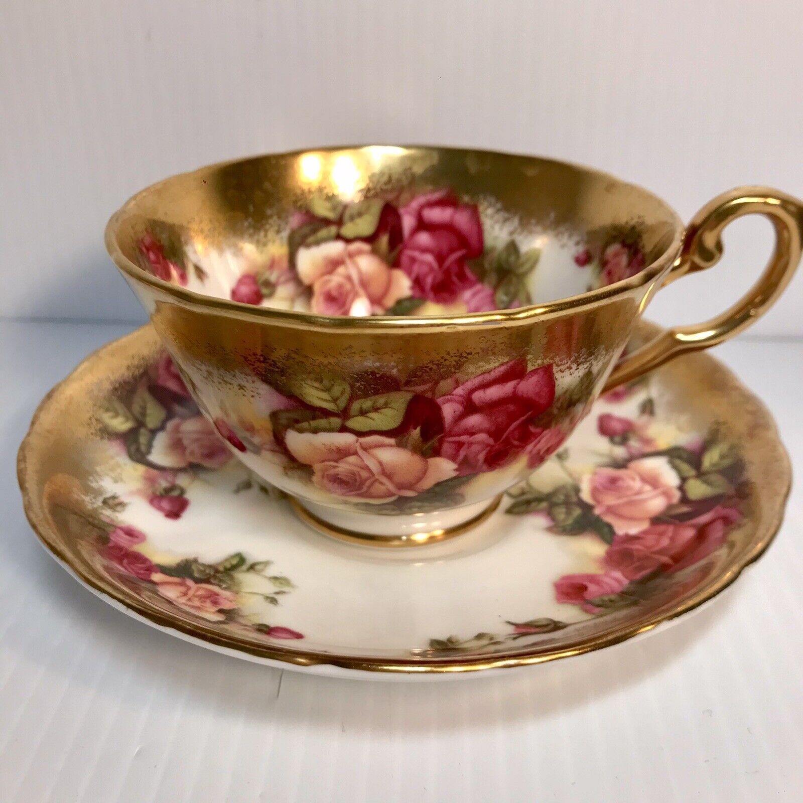 Vintage Royal Chelsea Golden Rose Teacup and Saucer Made in England Bone China