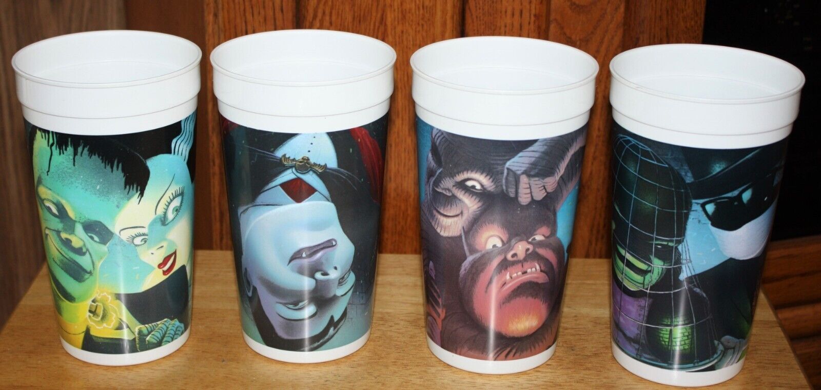 Lot of 4 1990’s Universal Movie Monster Characters Souvenir 32 oz Pepsi Cups NOS