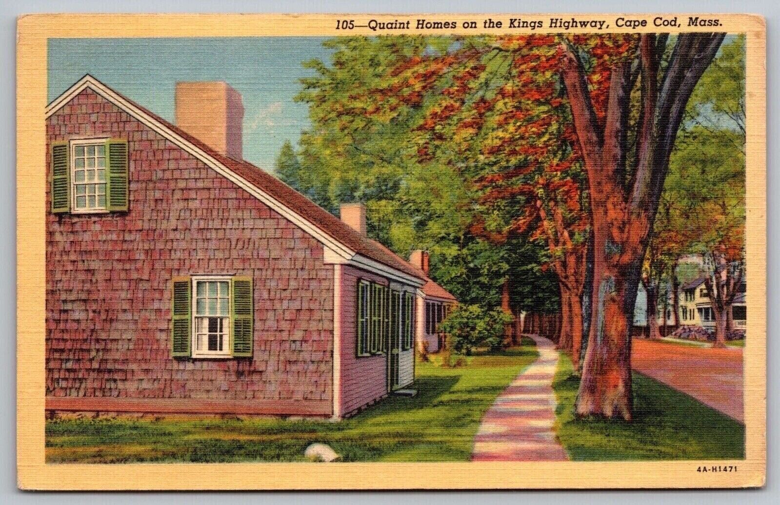 Kings Highway Cape Cod Massachusetts Quaint Homes Linen Cancel WOB Postcard