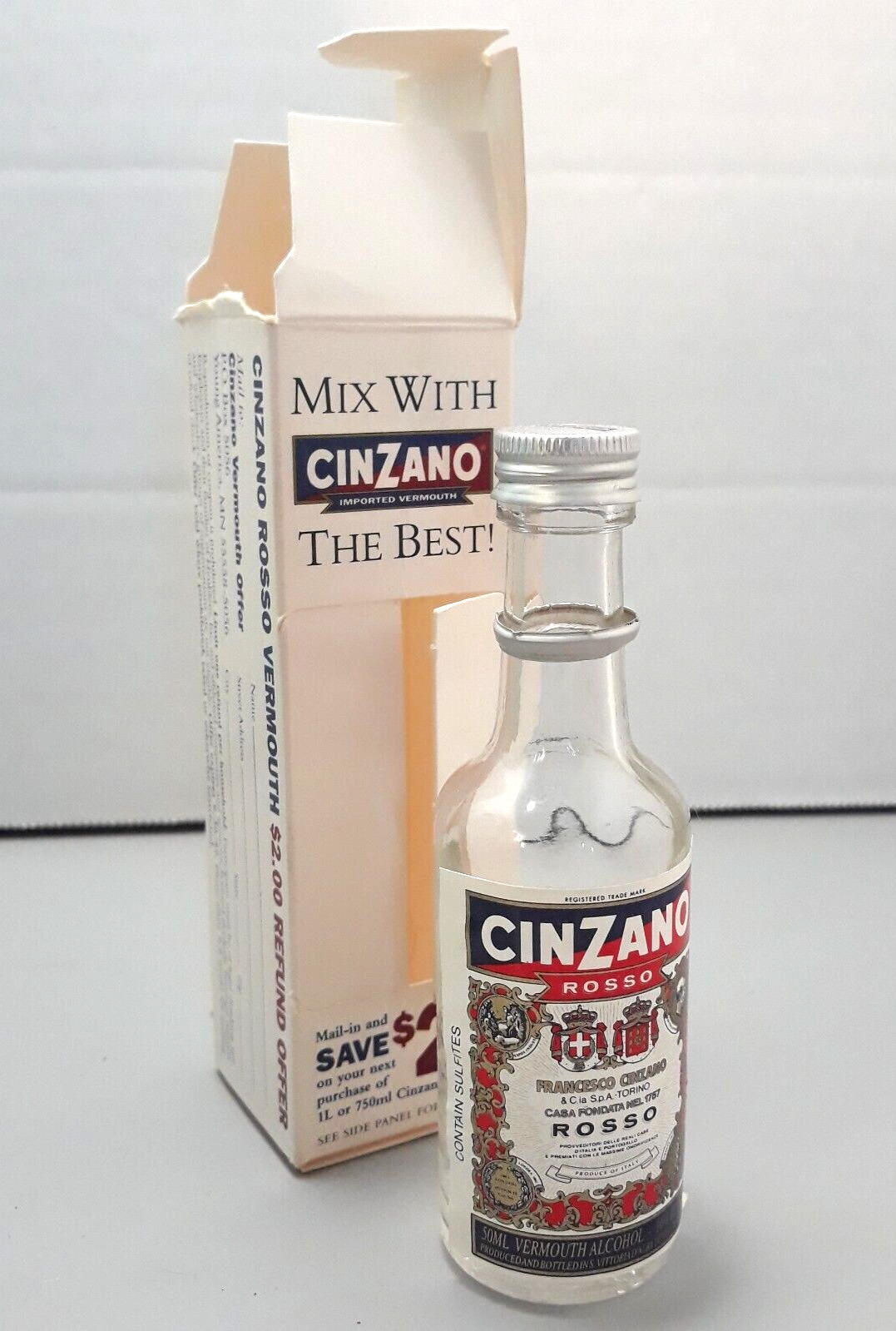 Cinzano Rosso Vermouth Miniature Bottle EMPTY Vintage 1996 50ML in Original Box