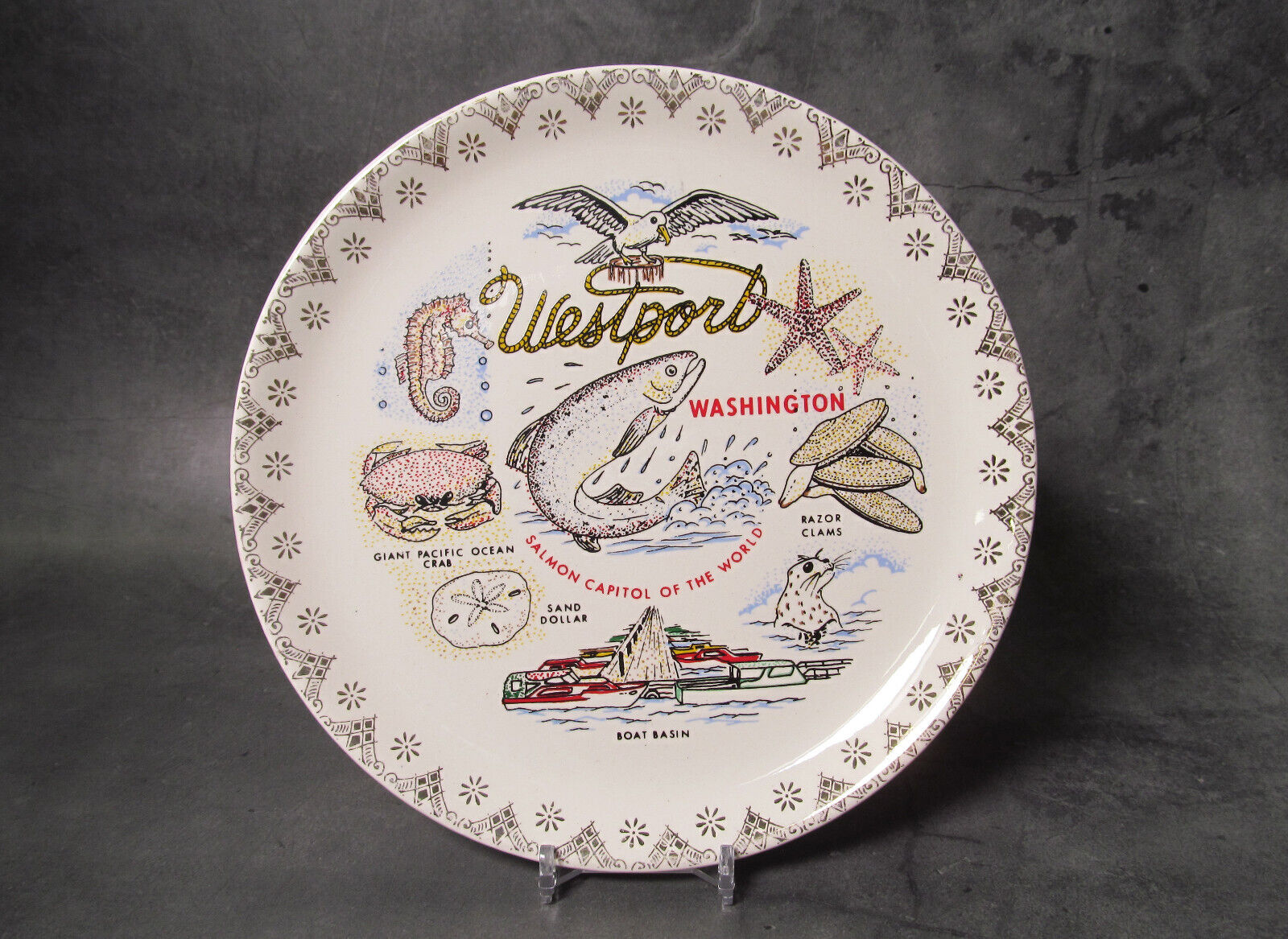 Westport, Washington, WA - Vintage Souvenir Plate, Salmon Capitol of the World