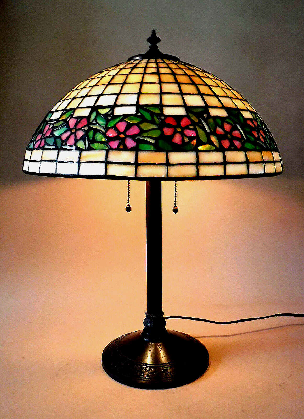 Arts & Crafts Antique Miller Handel Era Art Glass Stain Slag Shade Table Lamp