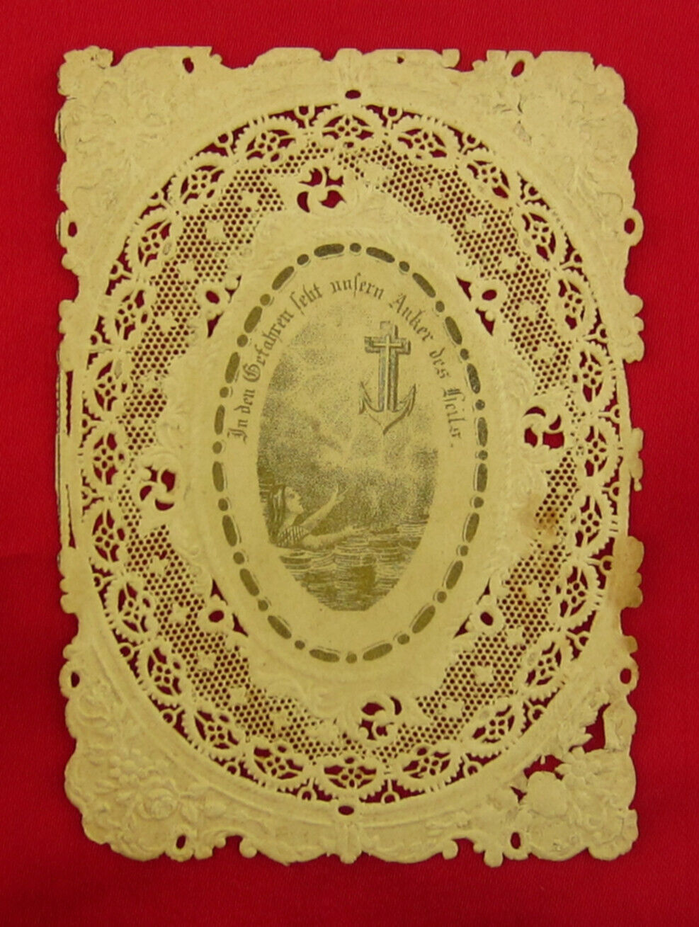 Vintage ANCHOR OF SALAVATION Lace Holy card German Religious Lace Holy Card