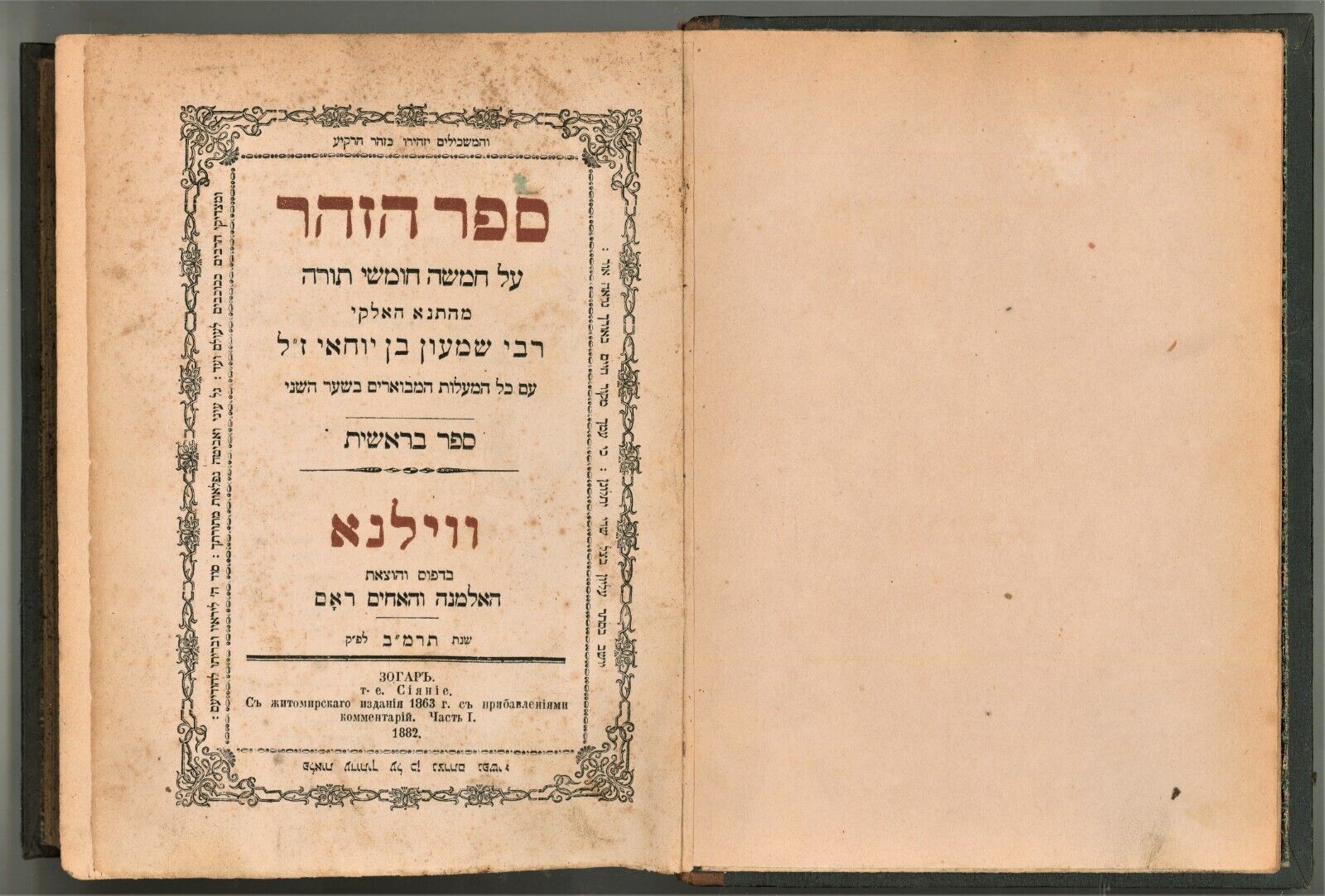 Judaica Antique Hebrew Jewish Kabbalah Nice Set Jewish ZOHAR, Vilna 1882.