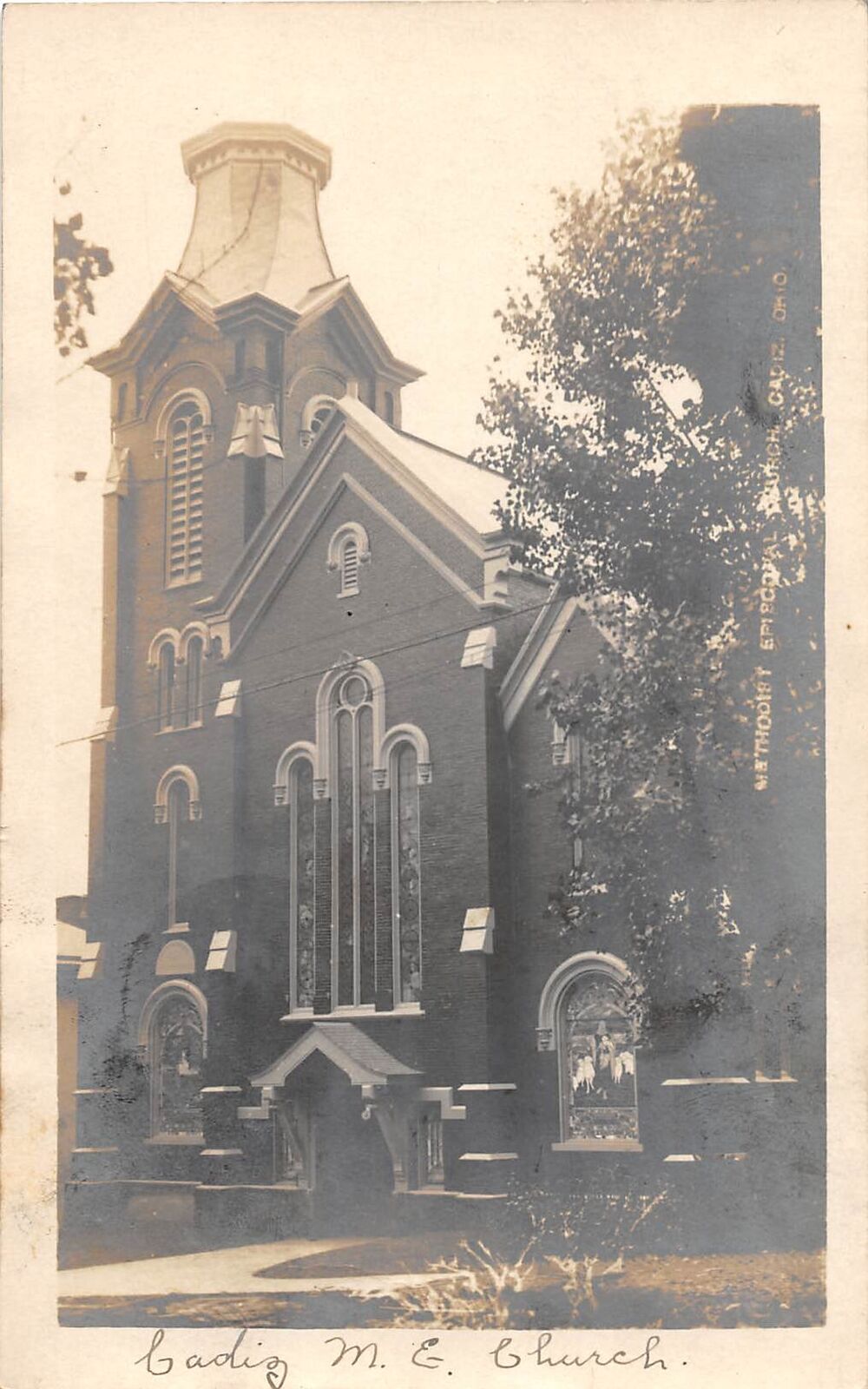 E72/ Cadiz Ohio Real Photo RPPC Postcard 1908 Harrison County M.E. Church