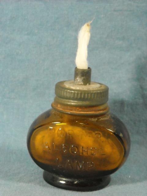 VINTAGE EMBOSSED AMBER GLASS LABORATORY PHARMACEUTICAL PORTER ALCOHOL LAMP