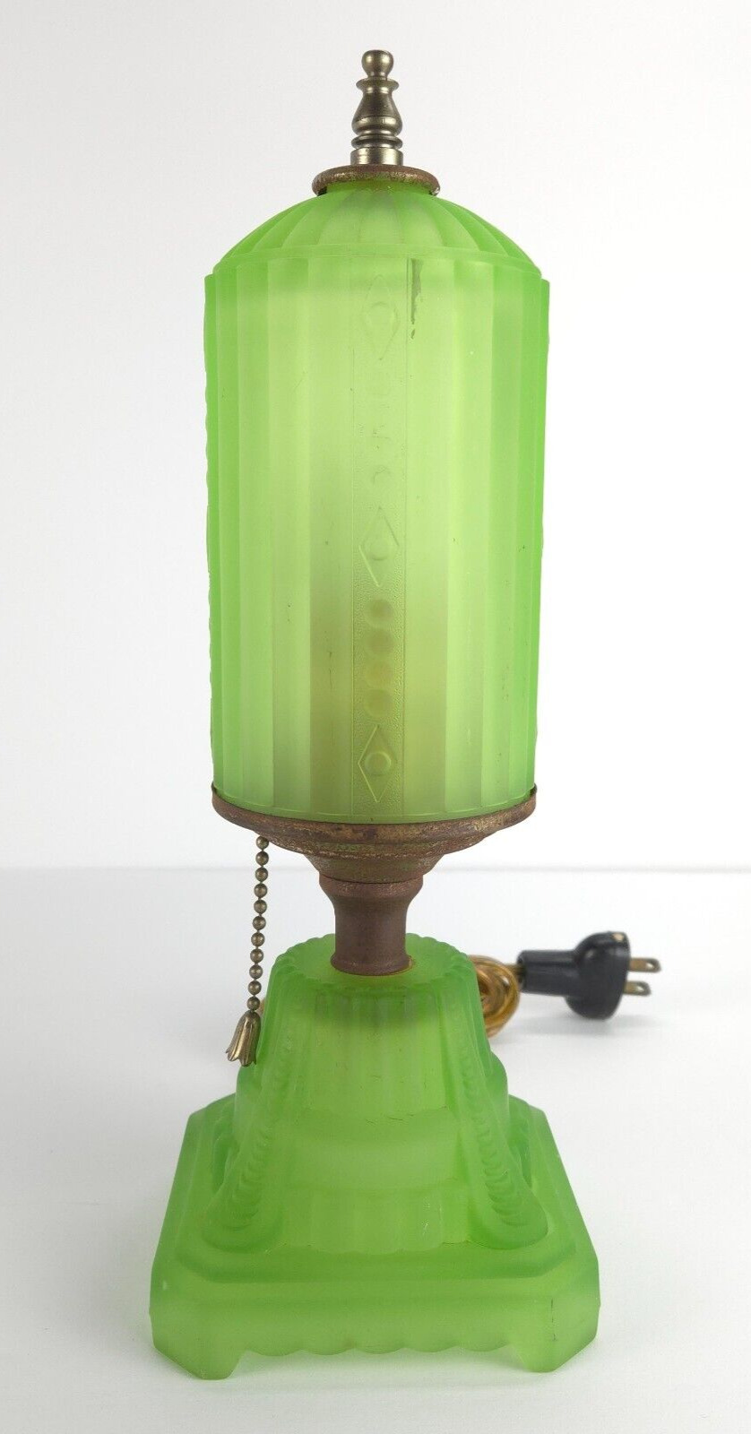 Vintage Antique 1930\'s Houze co Art Deco Green Uranium Glass Skyscraper Lamp