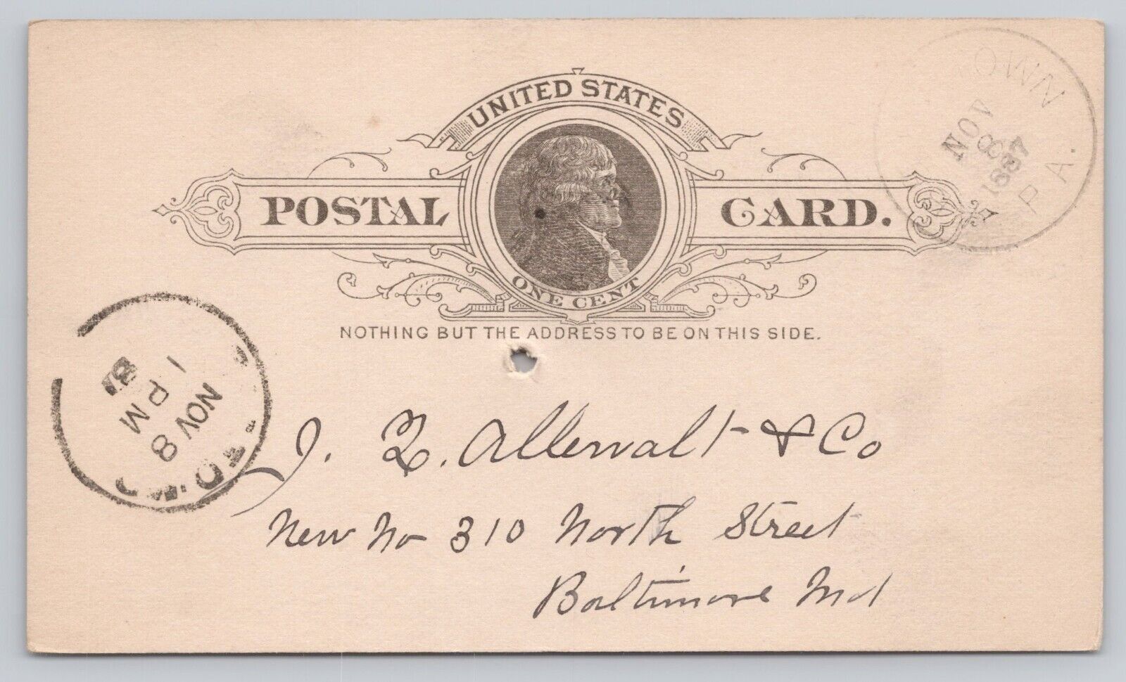 Vtg U.S. Postal Card One Cent A387