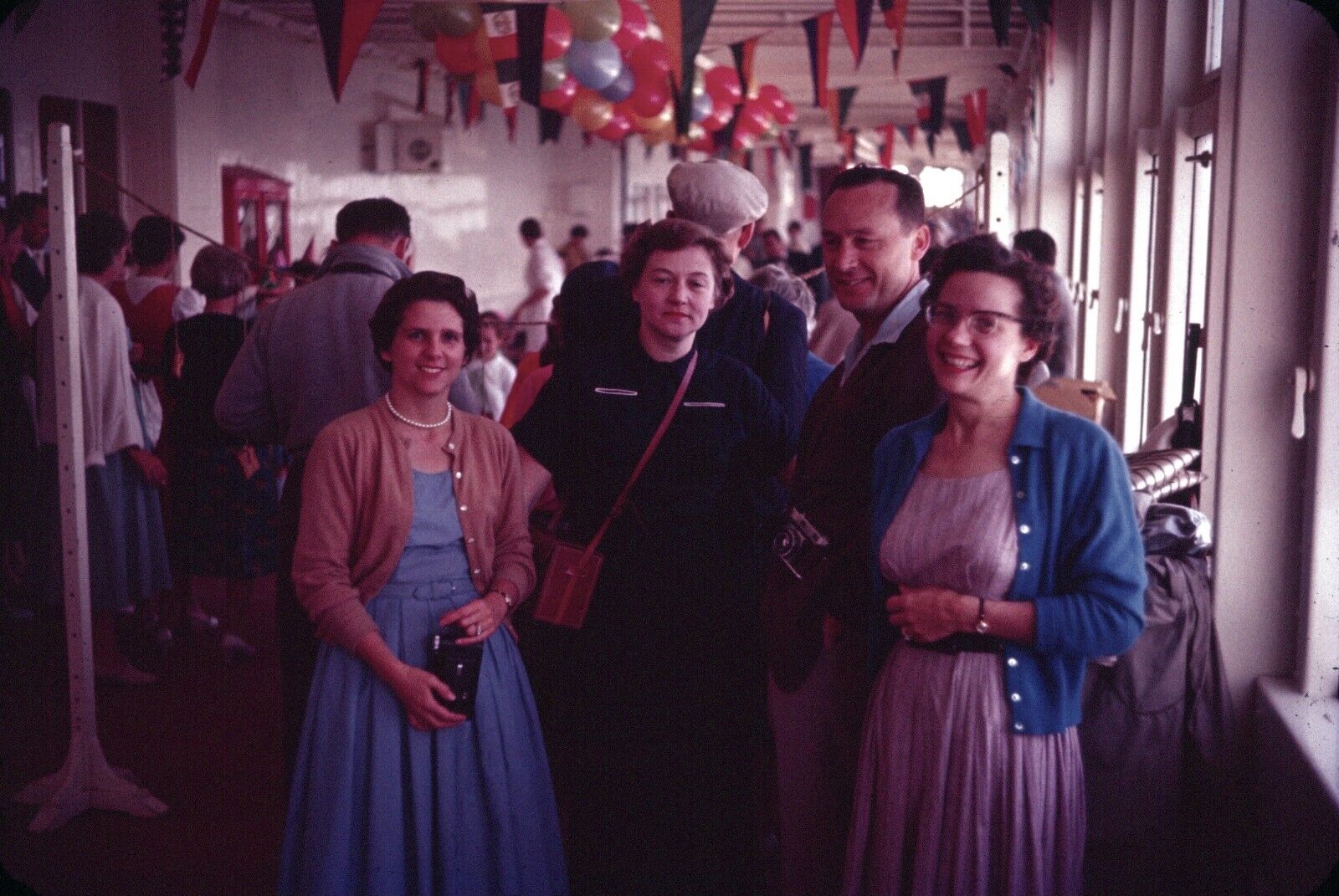 1958 Three Women Man at Party on Westerdam Cruise Ship Europe Vintage 35mm Slide