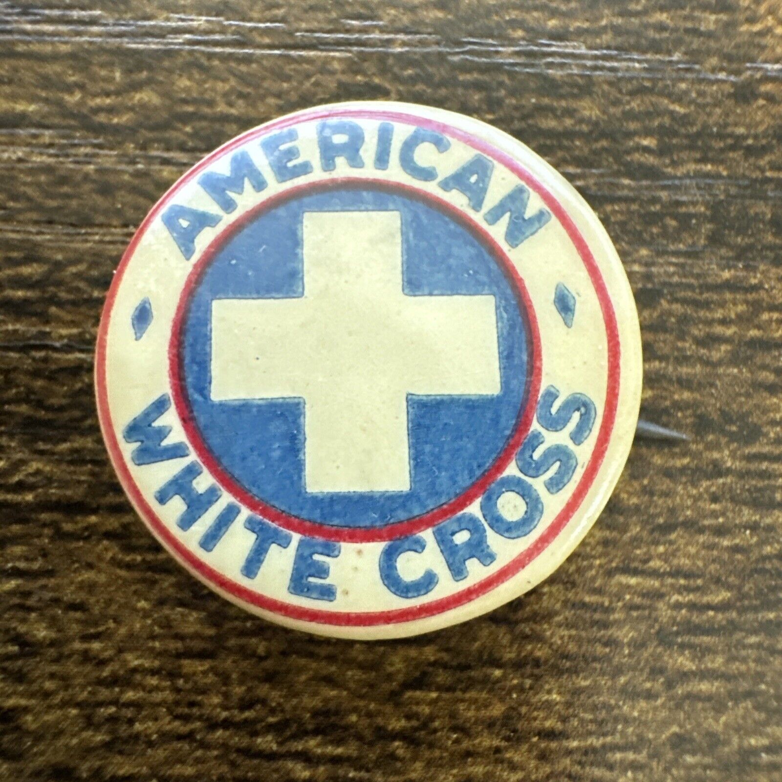 American White Cross Celluloid Pinback Button - St Louis Button Co Early 1900s