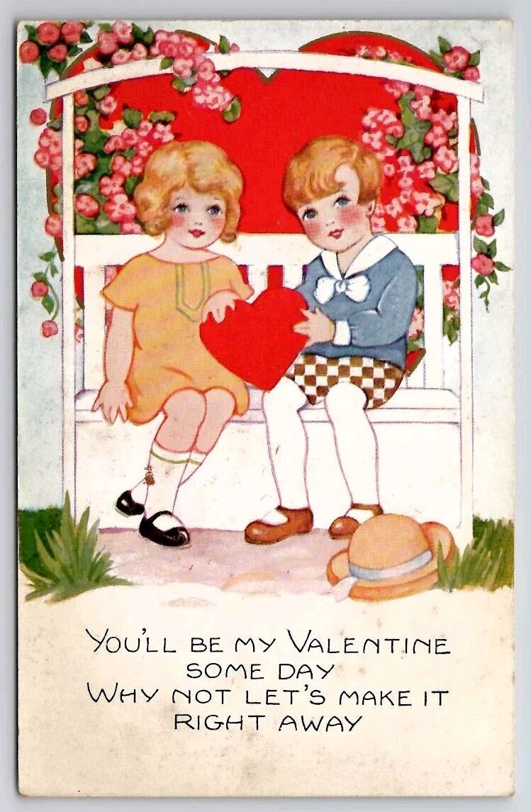 Valentine Children With Heart You\'ll Be My Valentine Some Day Postcard C42