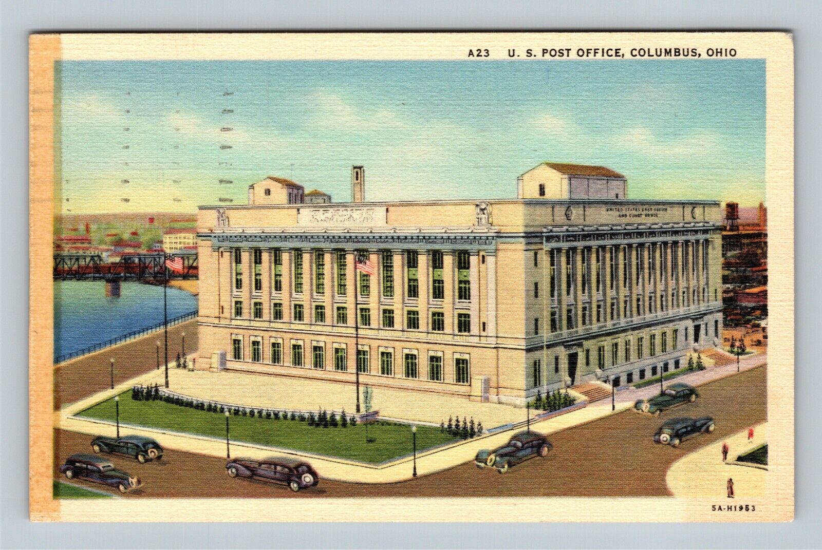Columbus OH, US Post Office, Automobiles, Ohio c1941 Vintage Postcard