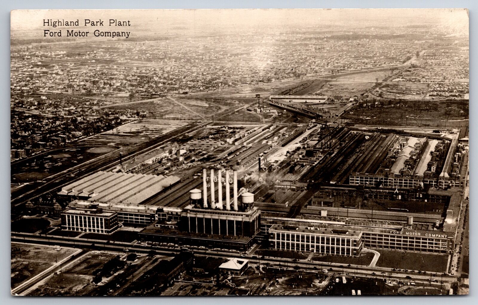 Highland Park MI~Birdseye Ford Motor Co Plant~Henry Ford Trade School~c1925 RPPC