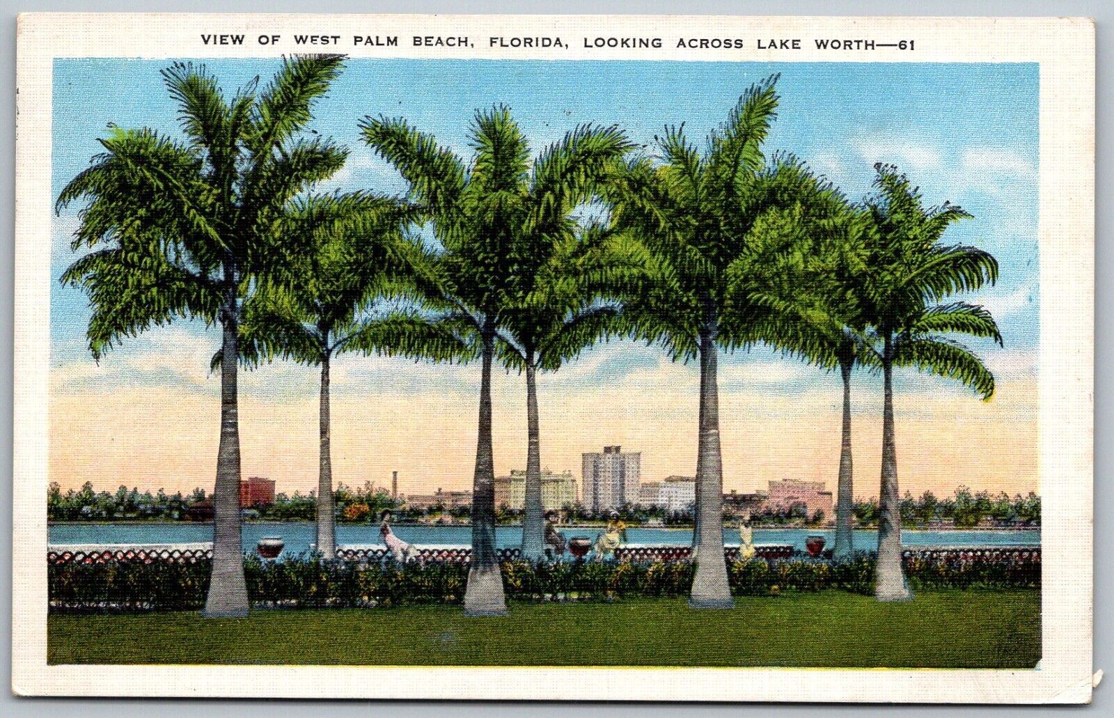 West Palm Beach Florida 1940s Postcard View From Lake Worth