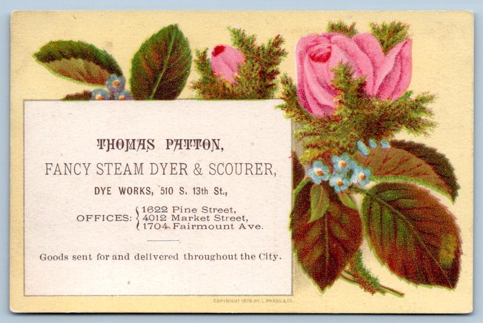 1878 L PRANG THOMAS PATTON FANCY STEAM DYER & SCOURER PHILADELPHIA TRADE CARD