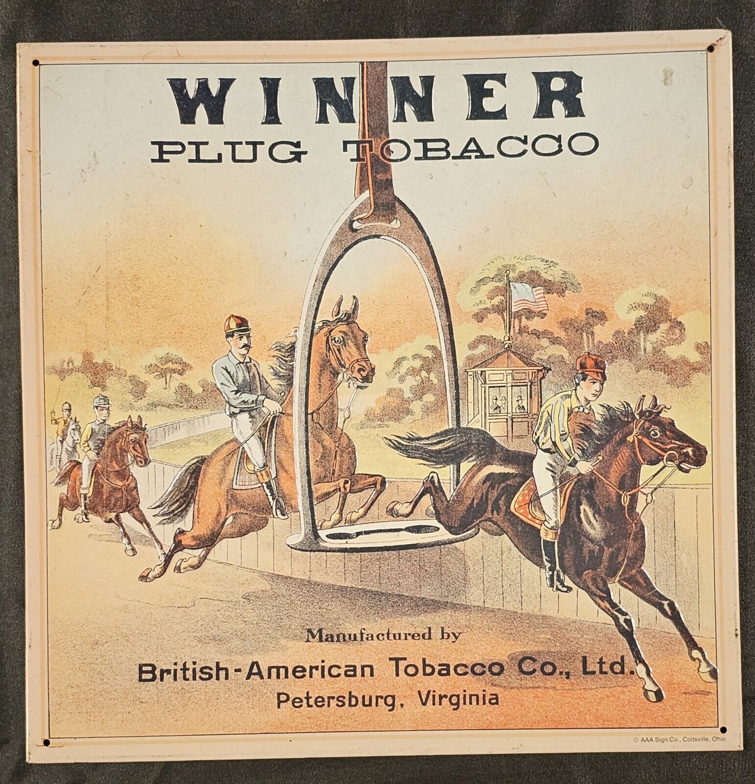 Winner Plug Tobacco Vintage Advertising 12.5x12.5 Metal Sign  Petersburg, VA