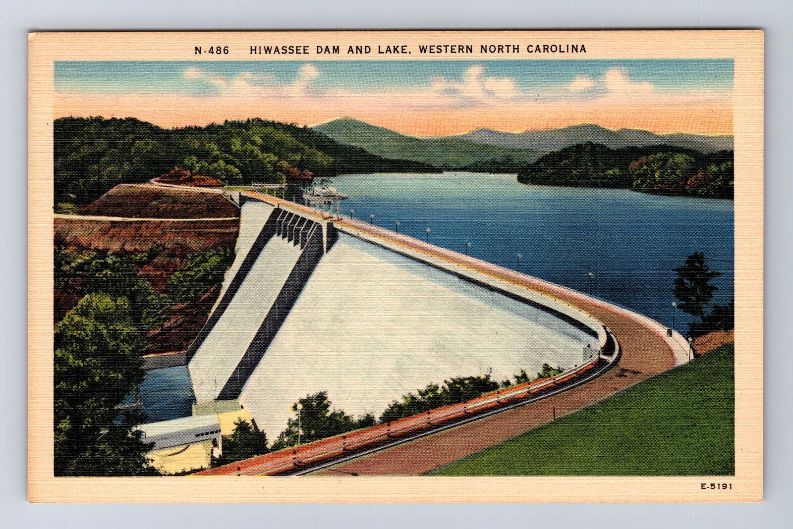 Hiwassee Dam NC-North Carolina, Hiwassee River, Antique Vintage History Postcard