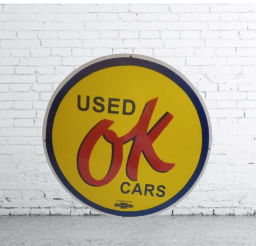 Used ok Car: Advertising Porcelain Enamel Metal Sign 30 Inches Round SS
