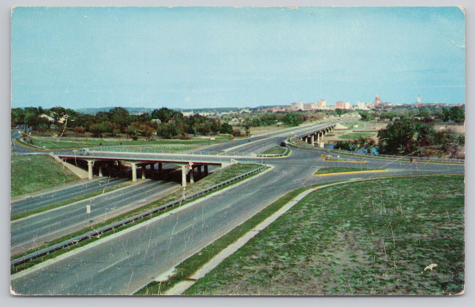 Austin Texas Skyline View Expressway City TX Postcard 1957 Posted