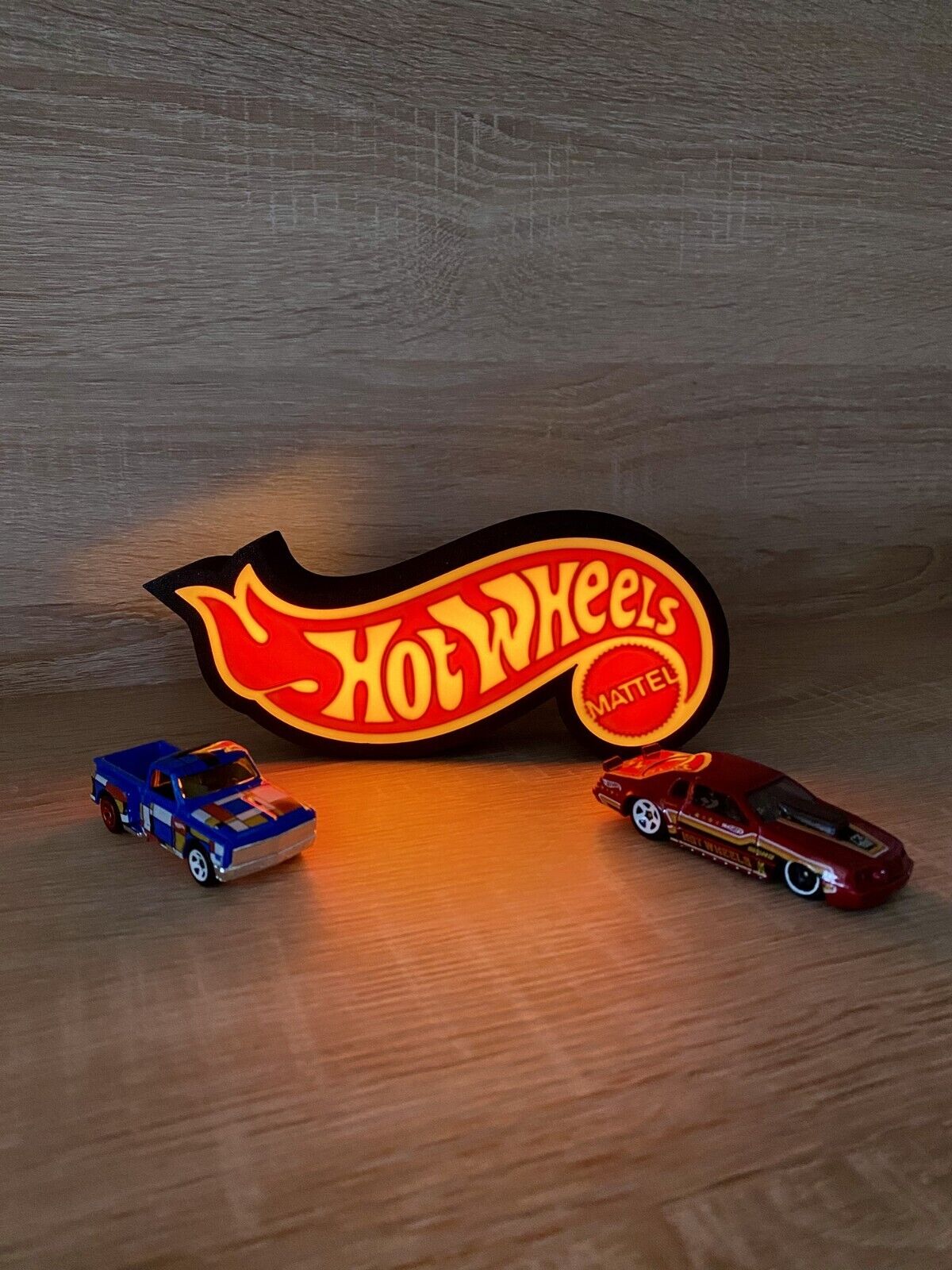 Hot Wheels Themed LED Lamp Light Box Neon Sign 3D Printed Decor Display 7x3 in