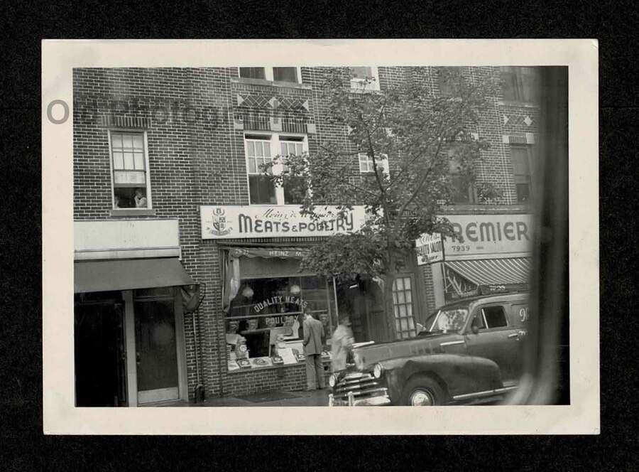 CITY STORE FRONTS APARTMENTS MEATS & POULTRY CAR OLD/VINTAGE SNAPSHOT- I605