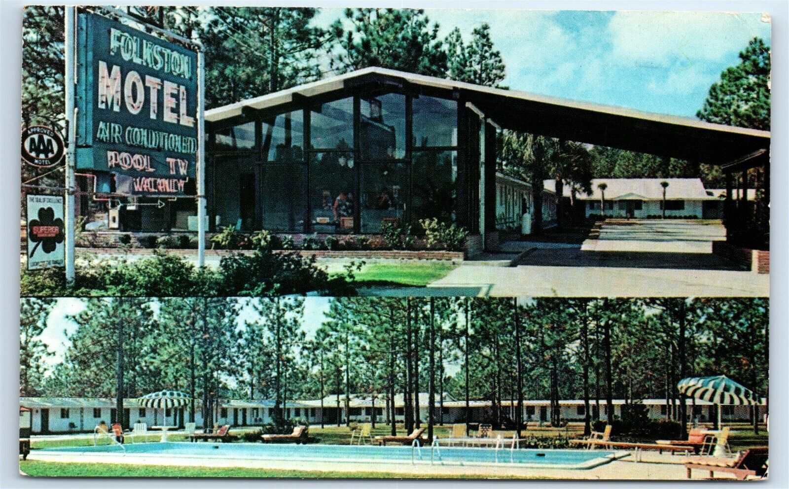 Postcard Folkston Motel, Folkston, Georgia 1966 dual view J164
