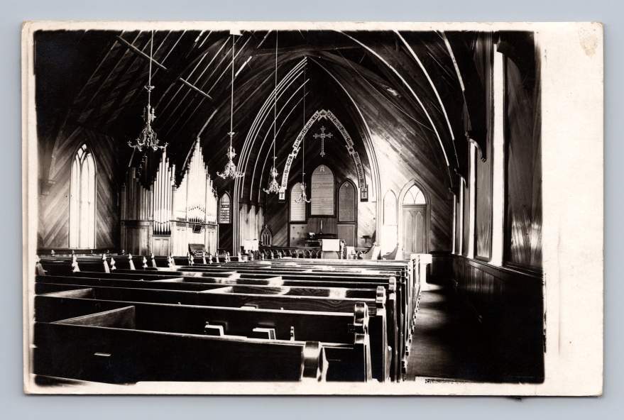 American Protestant Church Interior RPPC Antique Real Photo Postcard ~1910s