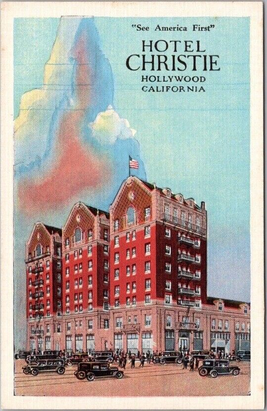Vintage 1940s HOLLYWOOD California Postcard HOTEL CHRISTIE Street View / UNUSED